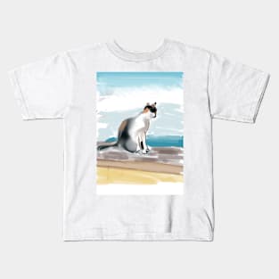 Cat at the sea Kids T-Shirt